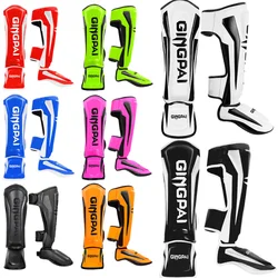 1 Pair High-Quality PU Leather Boxing Shin Guards Ankle Protector MMA Muay Thai Training Leg Warmers Light Kicking Shin Pads
