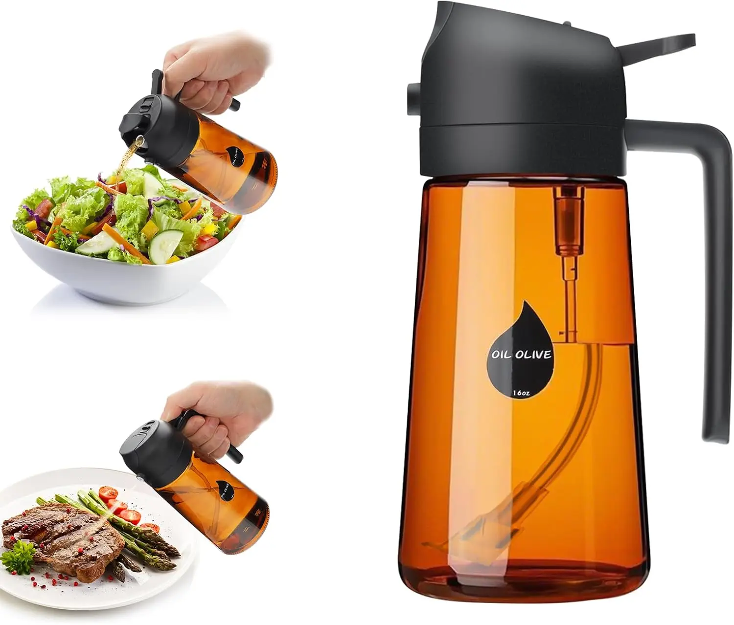 

in 1 Oil Sprayer for Cooking, Olive Oil Dispenser Bottle for Kitchen Spray and Pour, 16oz/470ml Light-Blocking Dark Amber Glass
