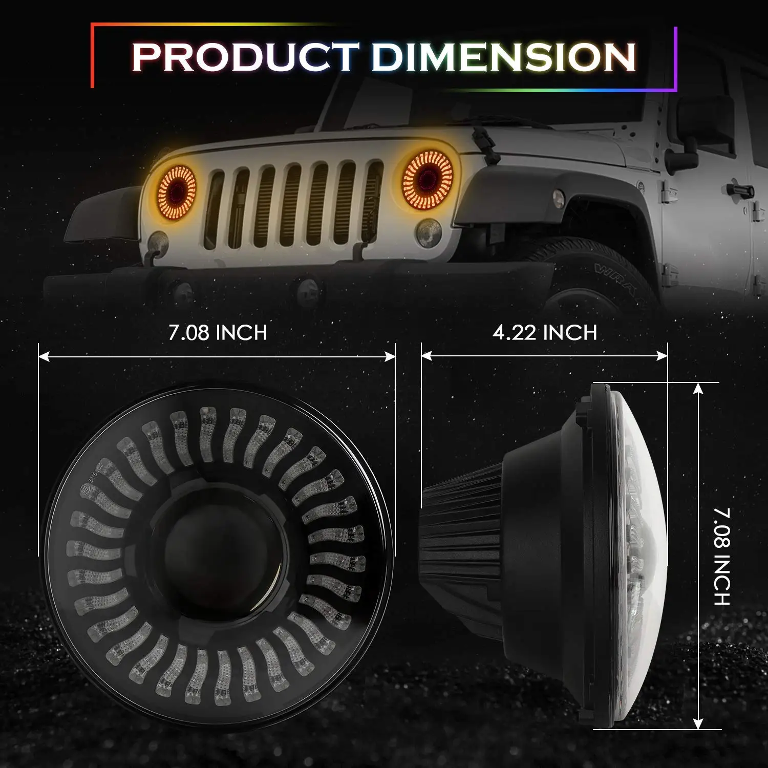 Free shipping in US 7inch Headlamp Angel Eyes Chasing RGB Car Accessories for Harley for Jeep Wrangler Auto Headlight