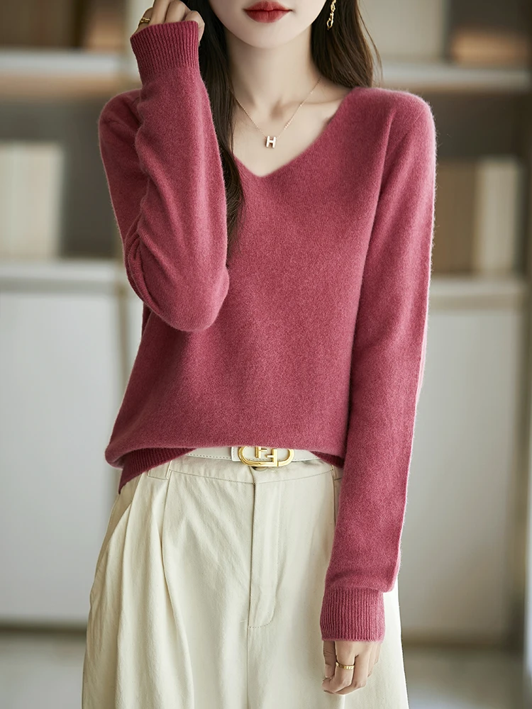

V-neck Base Sweater For Women Casual Fashionable Versatile Merino Wool Sweater Soft Knit Sweater