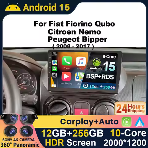 Android 15 For Fiat Fiorino Qubo Citroen Nemo Peugeot Bipper 2008 - 2017 Car Radio Multimedia Player Navigation wireless Carplay