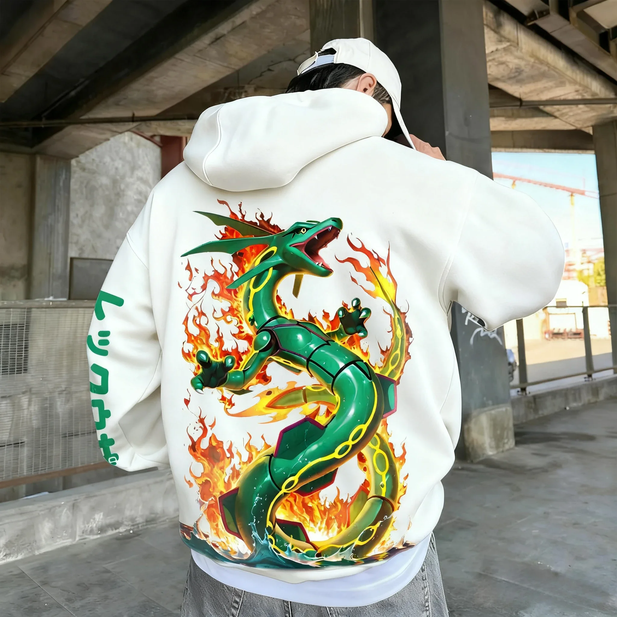 Pokémon Anime Rayquaza Co Branded Hoodie 2025 Herfst/Winter Nieuwe Heren en Dames Hip Hop Trendy Dagelijks Casual Ouder-kind Top