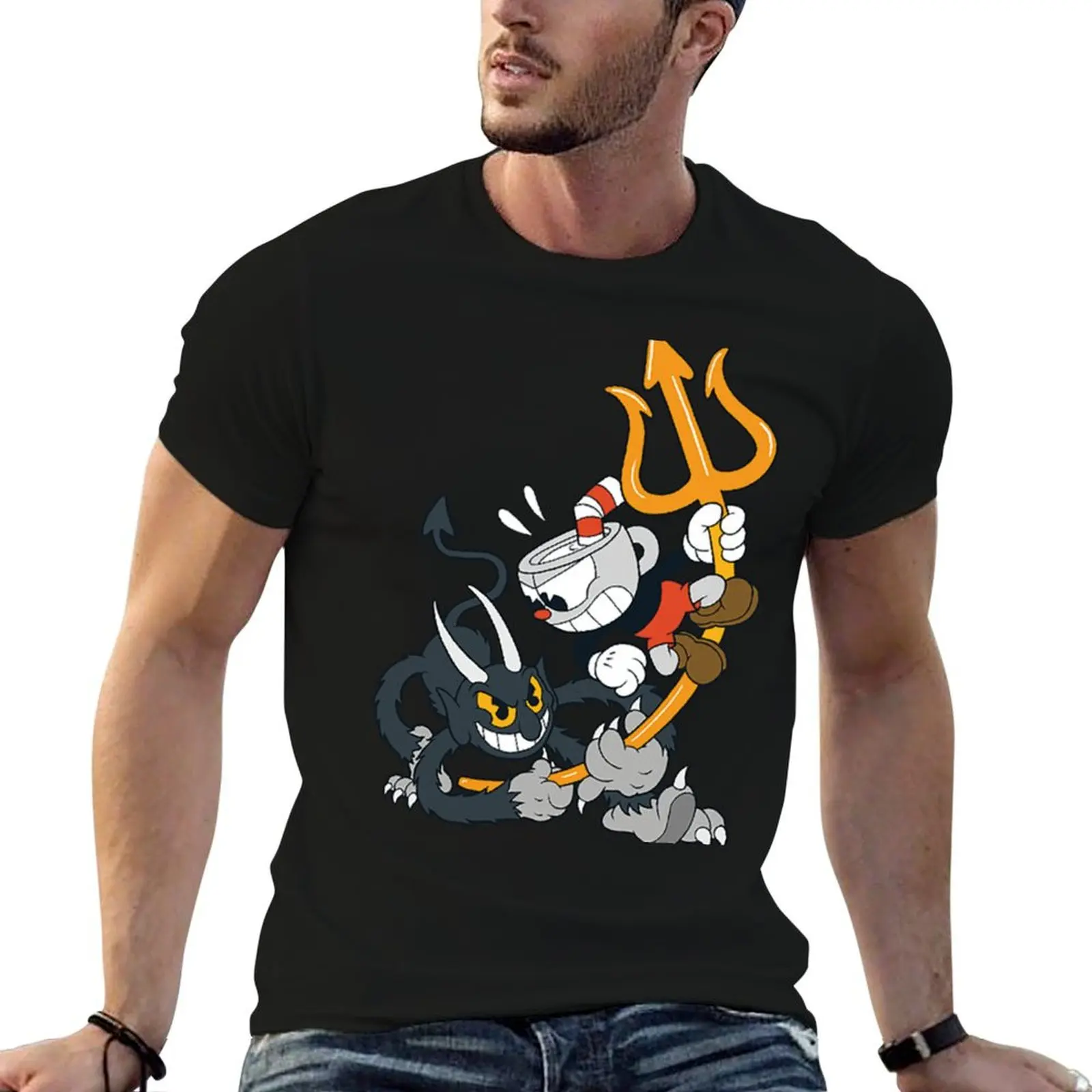 Cuphead _amp_ Devil T-Shirt Big and Tall Crew Neck Tee