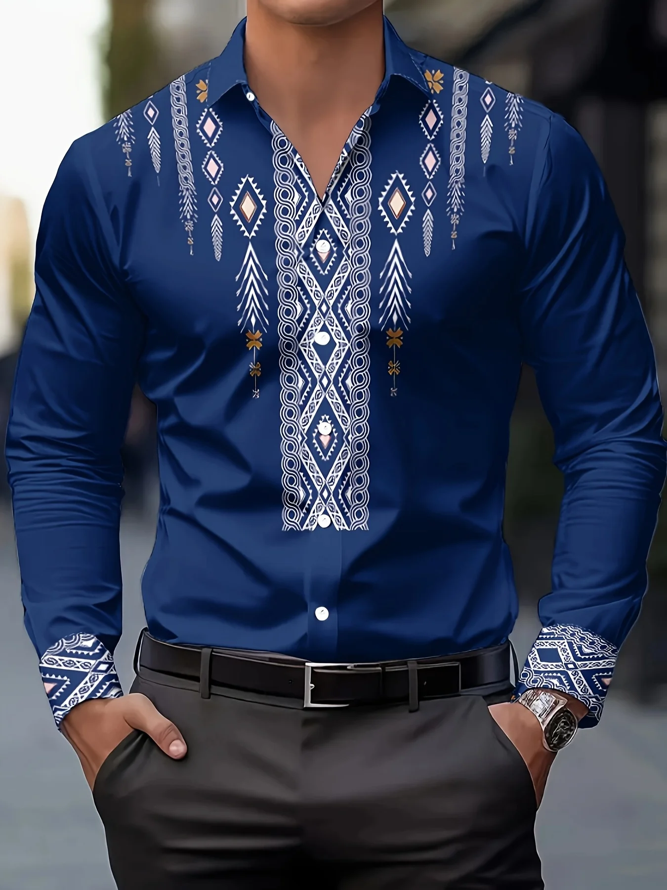 

Fashion Vintage Floral 3D Printed Polyester Men's Long Sleeve Shirt Spring Autumn Loose Breathable Casual Lapel Shirts Daily Top