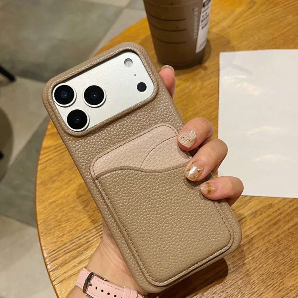 

For iPhone 17 Pro Max/17 Pro/17 Air/17 Leather Wallet Case Litchi Grain Mil Grade Shockproof Card Holder for Women/Girls