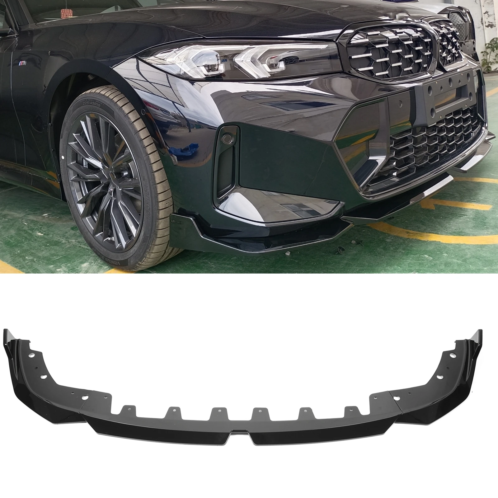 

For BMW 3 Series G20 G21 2022.6-2024 330i Front Bumper Spoiler Lip Glossy Black Lower Splitter Blade Lippe Protector Guard Plate