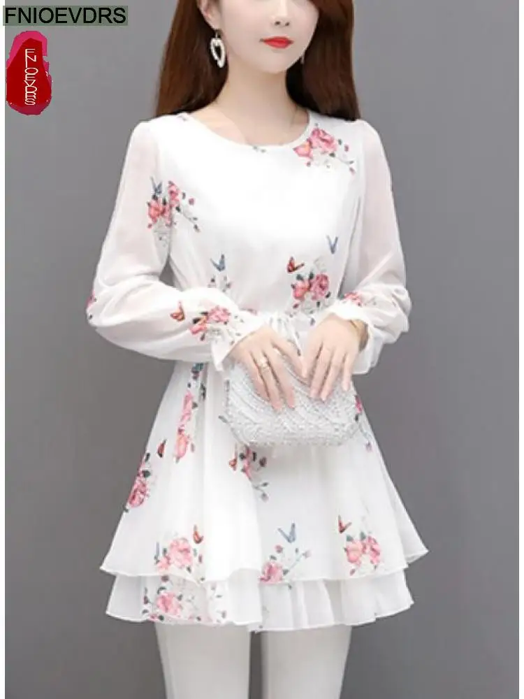 2022 Women Retro Elegant Office Lady Vintage Loose Floral Print Ruffles Peplum Tops Belly Long Tunic Basic Shirts Blouses 4239