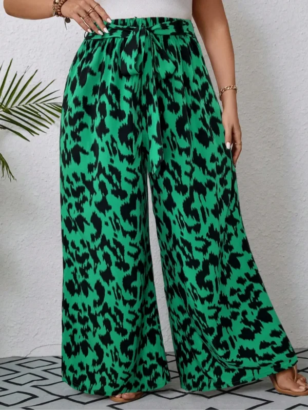 حجم كبير 1XL-5XL المرأة الصيف عارضة أزياء جديدة مطبوعة واسعة الساق مرونة الخصر السراويل