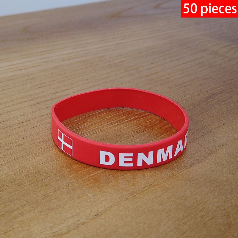 

Wholesale Customized 50pcs Denmark National Flag Wristband Sport Silicone Bracelet Rubber Band Commemorative Fashion Accessory