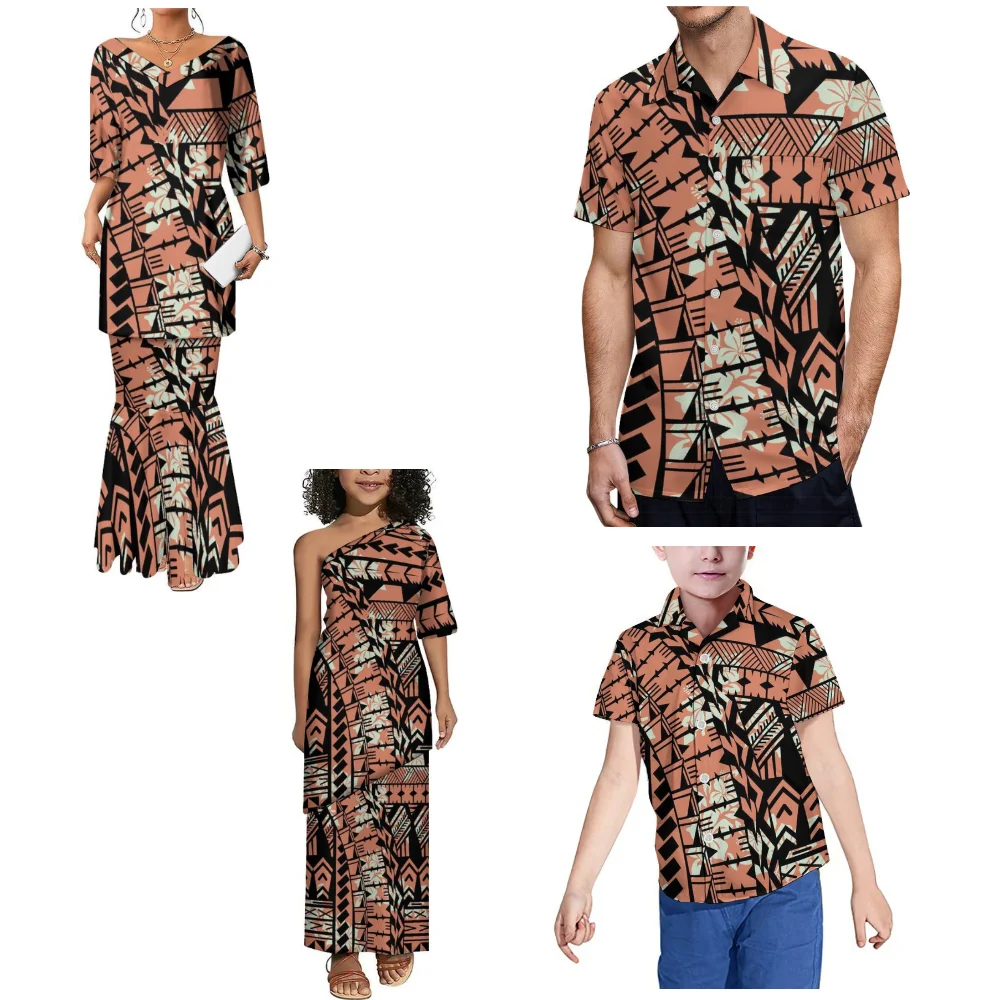 Robe de famille à manches courtes pour hommes et femmes, père, mère, fille, fils, habit de fête, tribu esienne, île des Samoa, été, chemise Puletasi pour hommes, 2025