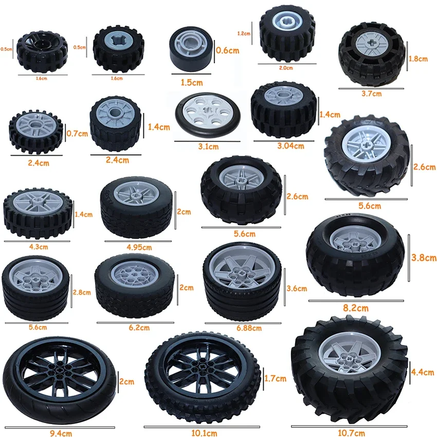 MOC Motorcycle Tyre & Rim Technical Tire Wheel Car Truck Wheels Hub Bricks Building Blocks 56145 44309 86652 32019 15038 23798