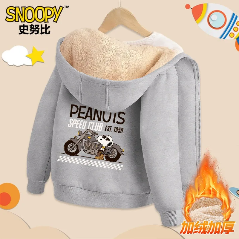 

Snoopy animation peripheral cartoon velvet jacket new children's casual thickened sweatshirt lambswool top hooded cardigan