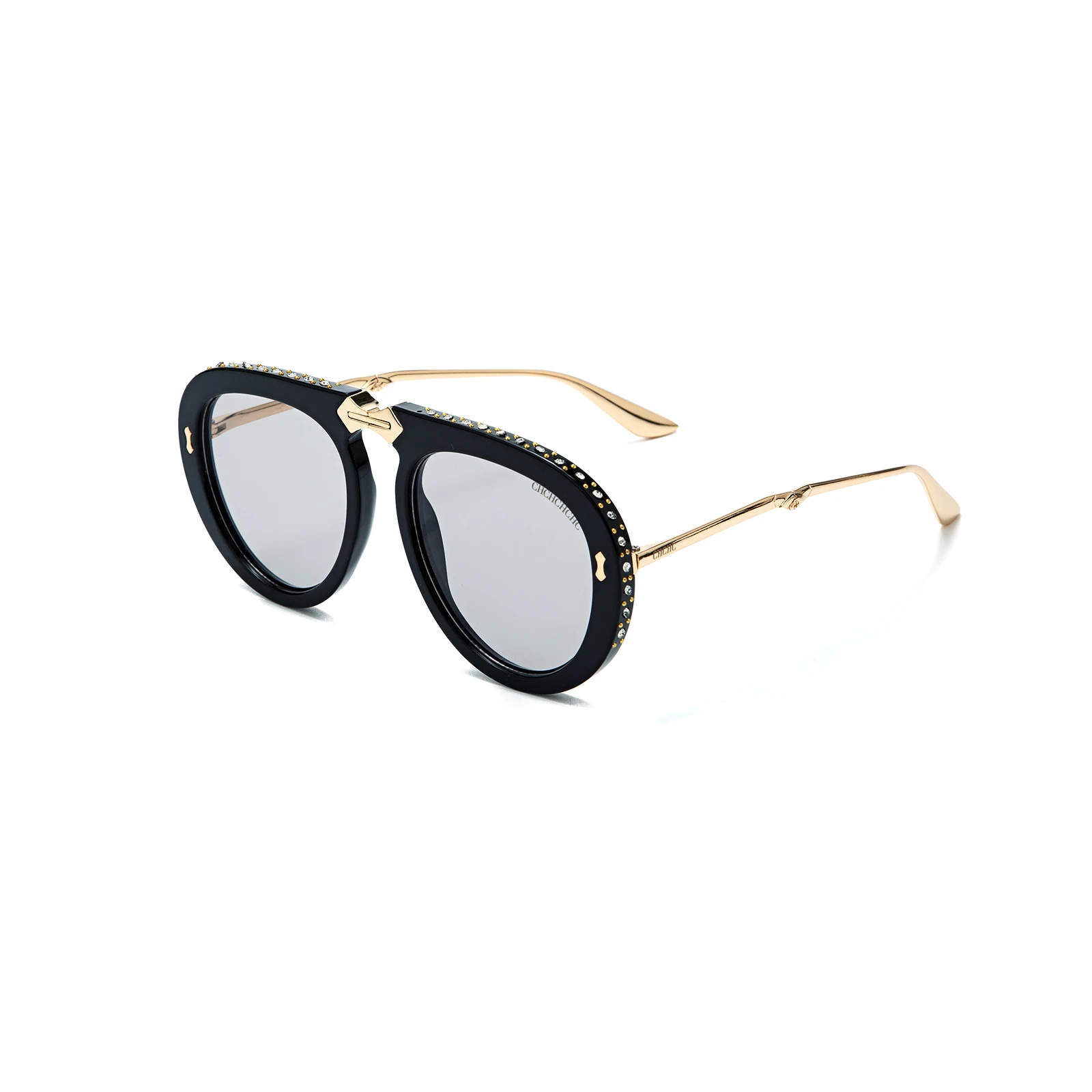 Foldable Rhinestone Round Sunglasses Metal Temple Travel Party Glam Luxury Gift Women Red Case