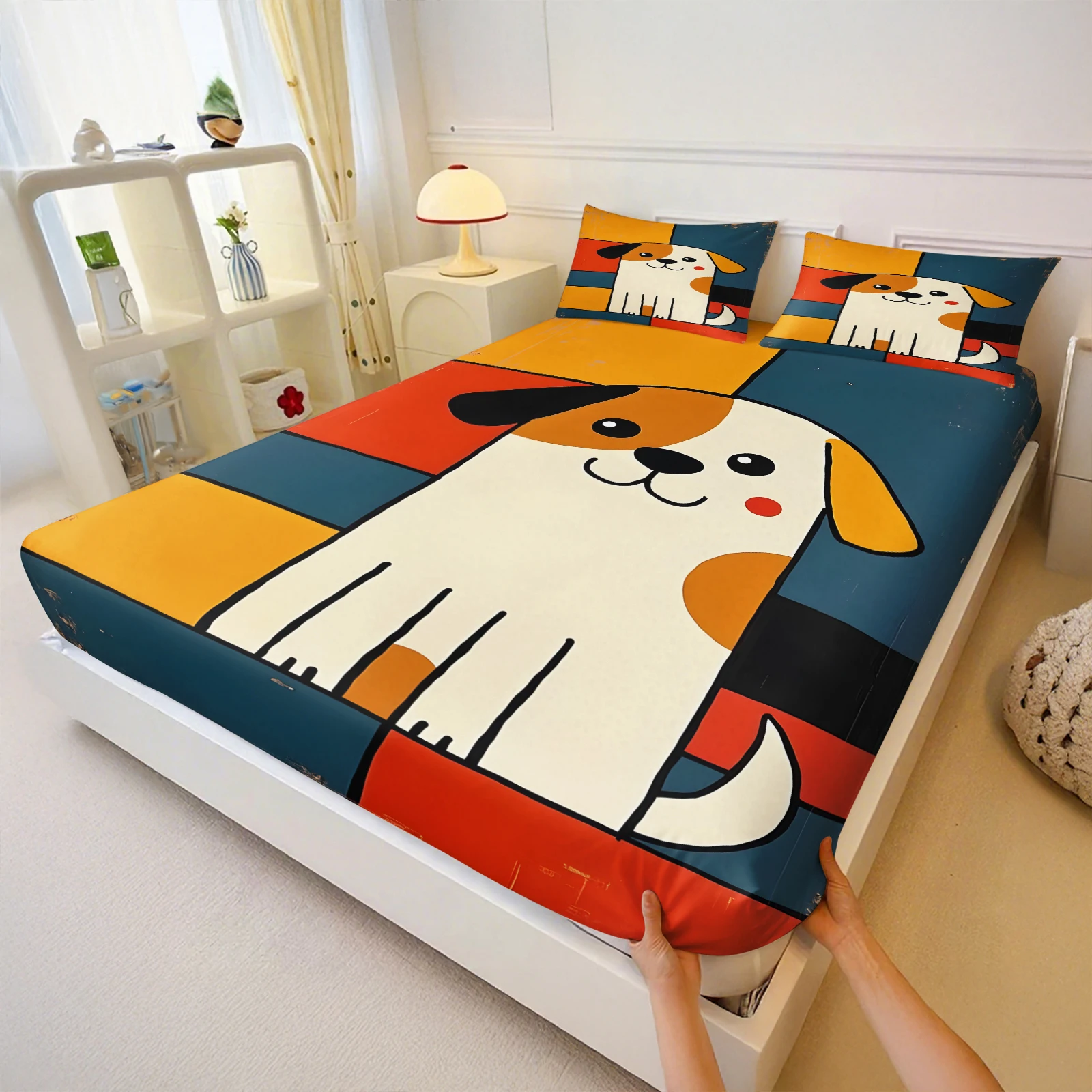 Schattig cartoon puppy hond be - Fitted Bed Sheets Deep Pocket recensie en prijs