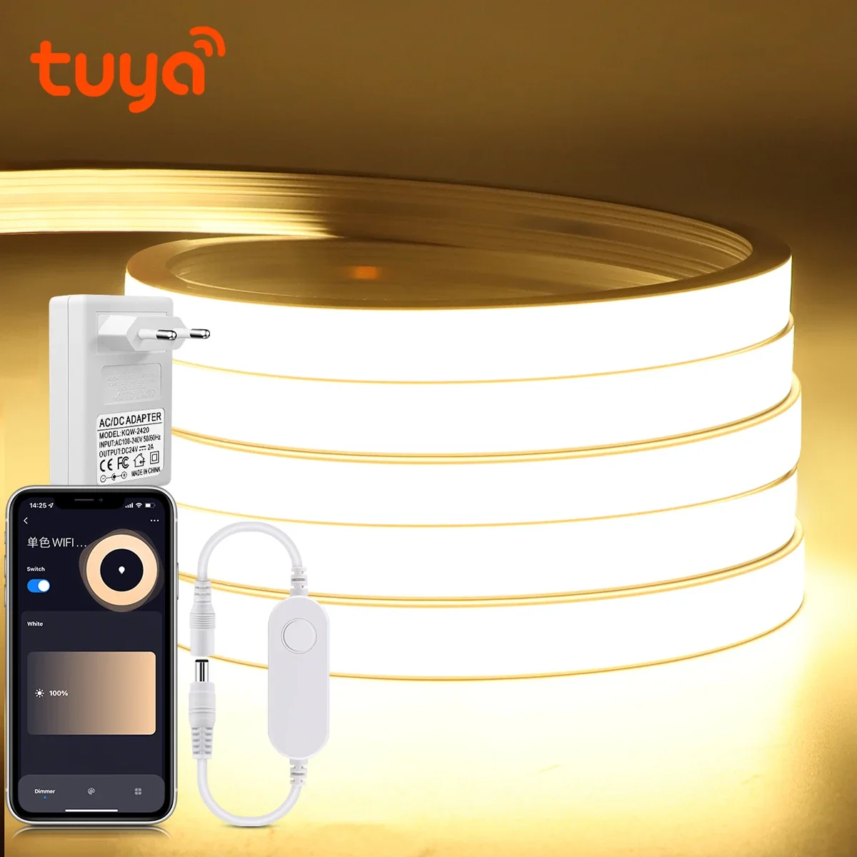 1-10M Tuya Smart Life Wifi Neon COB LED Strip Light Voice Control Neon Silica Gel Tape Lamp Work with Alexa Google Home DC 24V