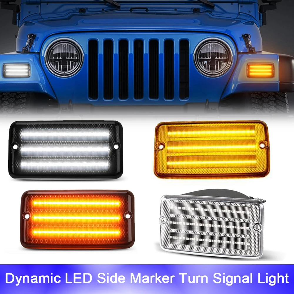 2x LED Repeat Blinker Front Bumper Side Marker Indicator Lights Canbus For  Jeep Wrangler TJ 1997-2006 DRL Daytime Running Lamp