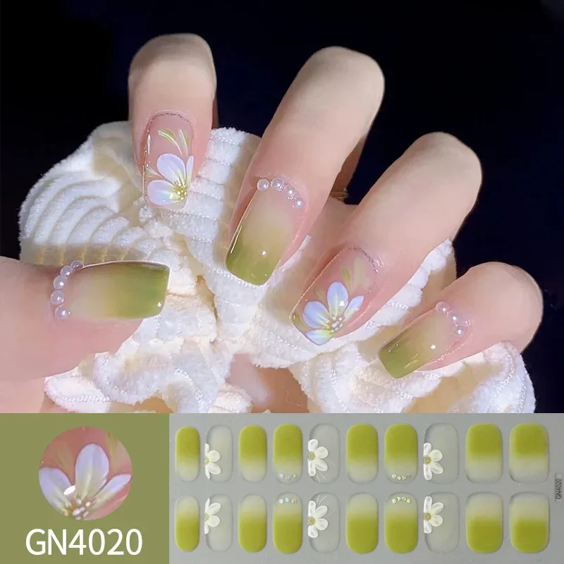 Woman\'s DIY Manicure Gel Nail Stickers Non Baking Lamp 20 Finger Adhesive Nail Sticker Full Paste Semi Cured Gel Nail Wraps