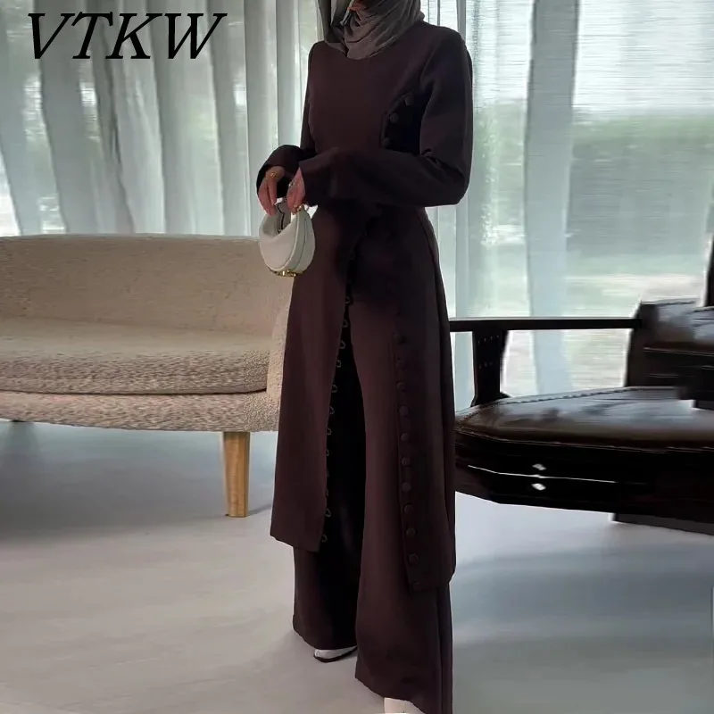 

VTKW Women’s Pure Color Minimalist Robe Midi Skirt Set Comfortable Elegant Lounge Wear Lightweight Daily Spring Summer 2025