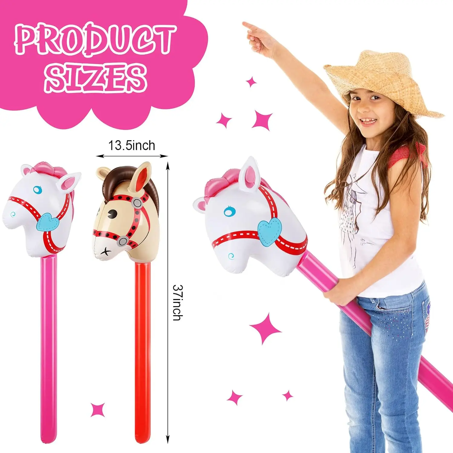 2Pcs 37in Pferd Stick PVC Aufblasbare Pferd Kopf Stick Luftballons Western Cowgirl Cowboy Party Decor Bauernhof Pferd Geburtstag Party geschenk – Detail 2