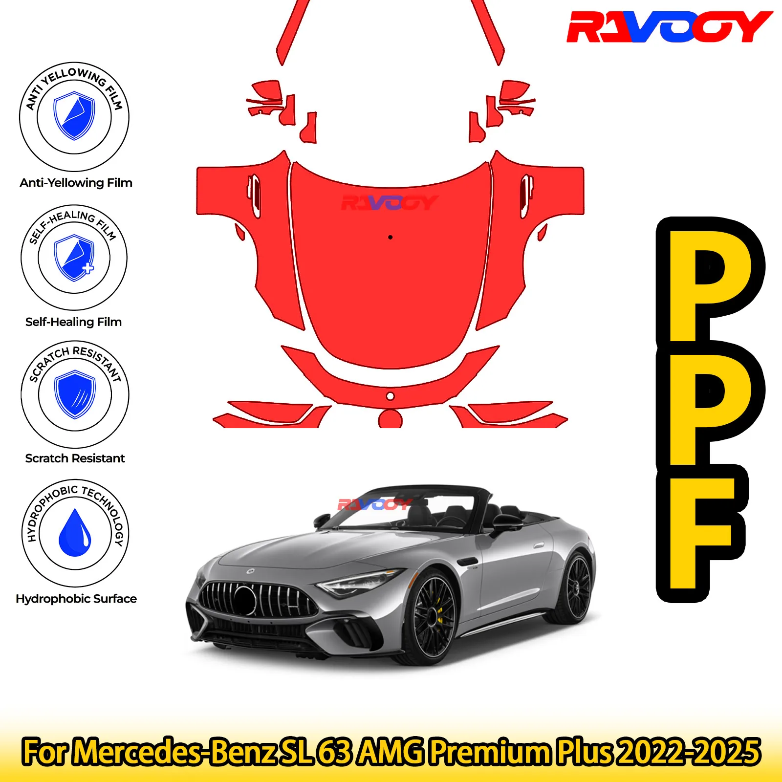 

For Mercedes-Benz SL 63 AMG Premium Plus 2022-2025 Glossy Matte Black Precut front PPF Kit Paint Protection Film