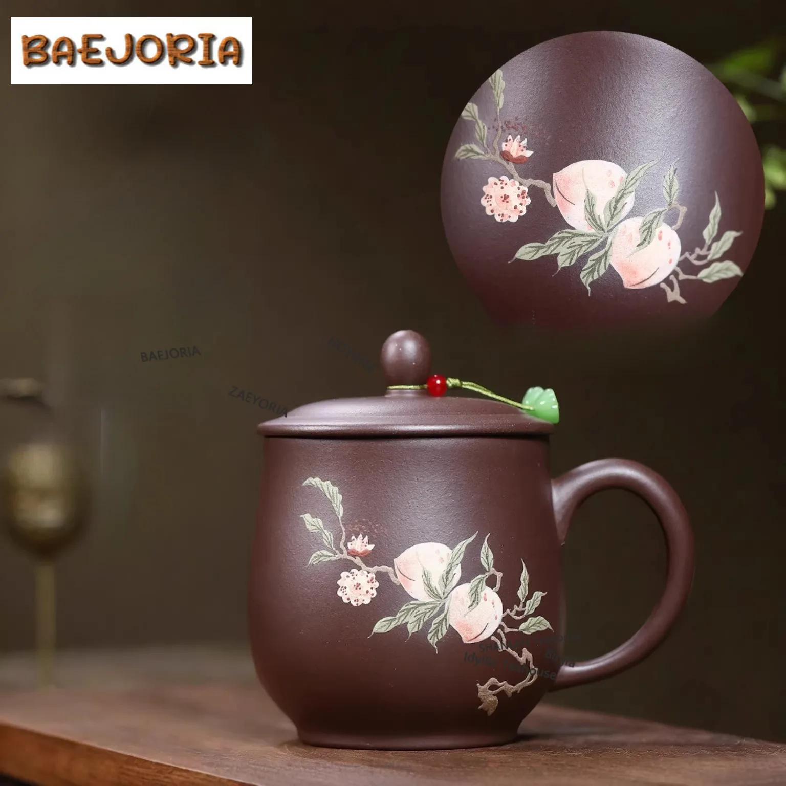 390ml Yixing Purple Clay Longevity Peach Coffee Mug Latte Cereal Mug Afternoon Tea Mug Office Water Cup Tableware Decoration