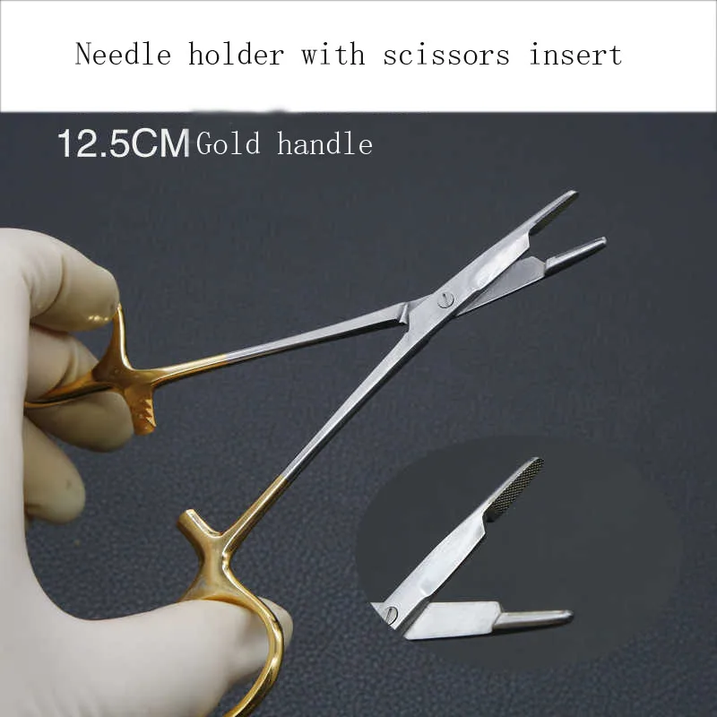 Multi-functional needle clamp with scissors 12cm stainless steel fine teeth