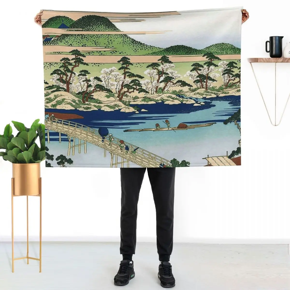 Togetsu Bridge at Arashiyama in Yamashiro Province by Katsushika Hokusai Throw Blanket