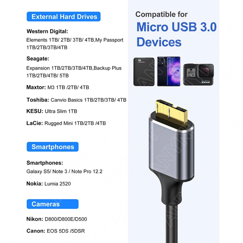 Cable Connector Micro B USB C 3.0 Cable Type-C To USB 3.0 Micro B 5Gbps External Hard Drive Cable For Macbook Hard Drive Disk