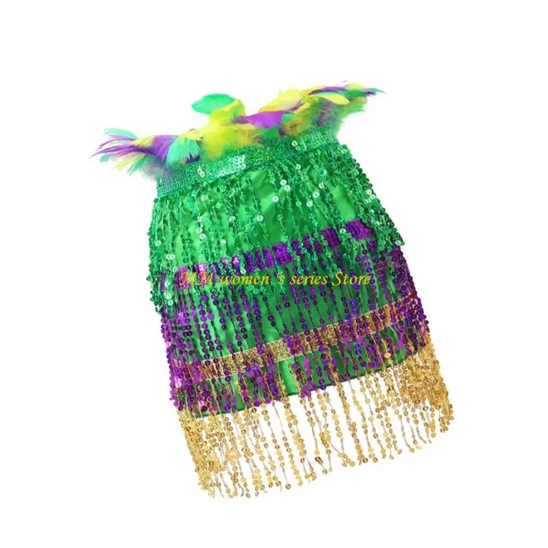 Q39C Belly Dance Hip Scarf Skirt Sequins Tassels Fringe Wrap Skirt Mardi Gras Outfits Halloween Costume Accessory for Women