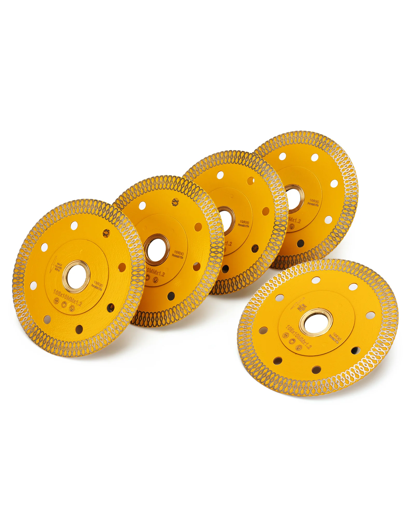 5‑Pack 4 Inch 105mm Mesh Turbo Diamond Disc Set 1.2mm Anti‑Chipping Cutting Disc for Porcelain Ceramic Tile