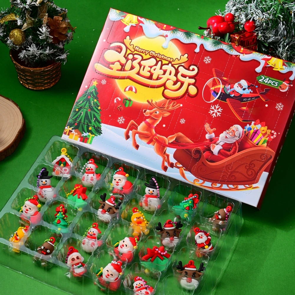 1 Juego de 24 Uds llavero de muñeca de Navidad regalos sorpresa de cuenta regresiva de 24 días, recuerdos de regalo de fiesta de cumpleaños de Año Nuevo de Navidad