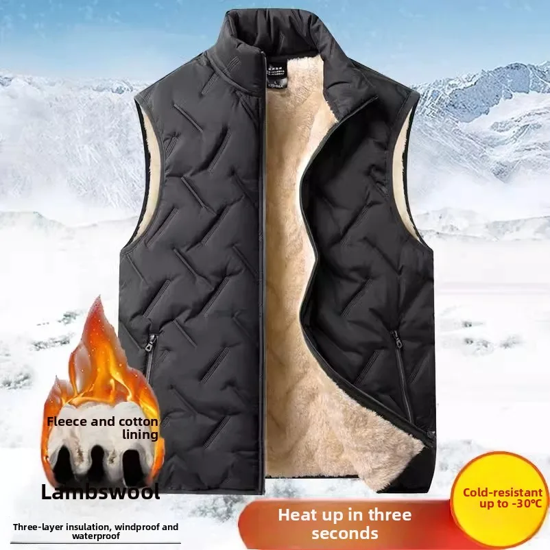 Men's Fce Lined Stand Collar down Vest Warm Cozy eepskin Vest Jaet Autumn Winter Faion Urban Sle Thiened Zipper ...