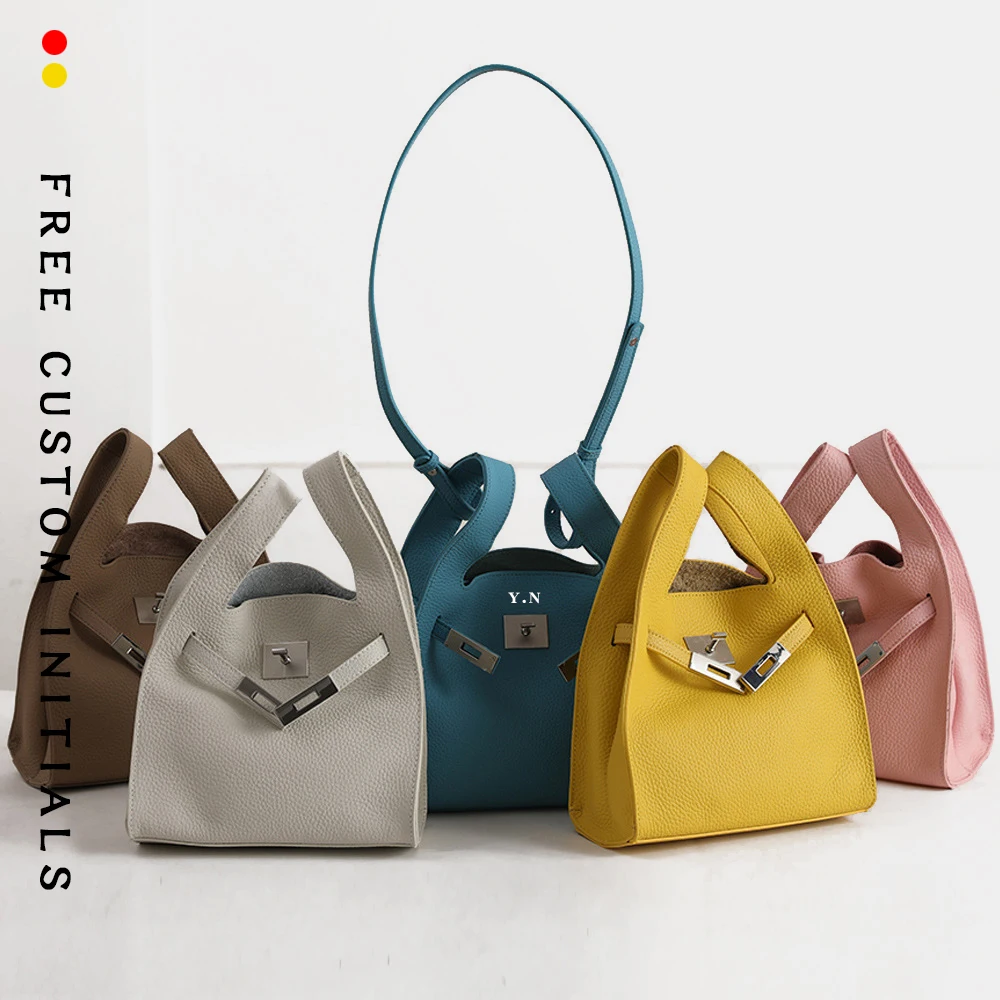 

New women's first layer cowhide vegetable basket bag garbage bag one shoulder crossbody underarm bucket bag commuting cowhide