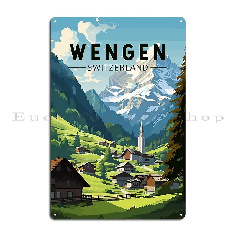 Wengen Switzerland Travel Art Vintage Metal Plaque Poster Club Bar Garage Cinema Design Bar Cave Tin Sign Poster