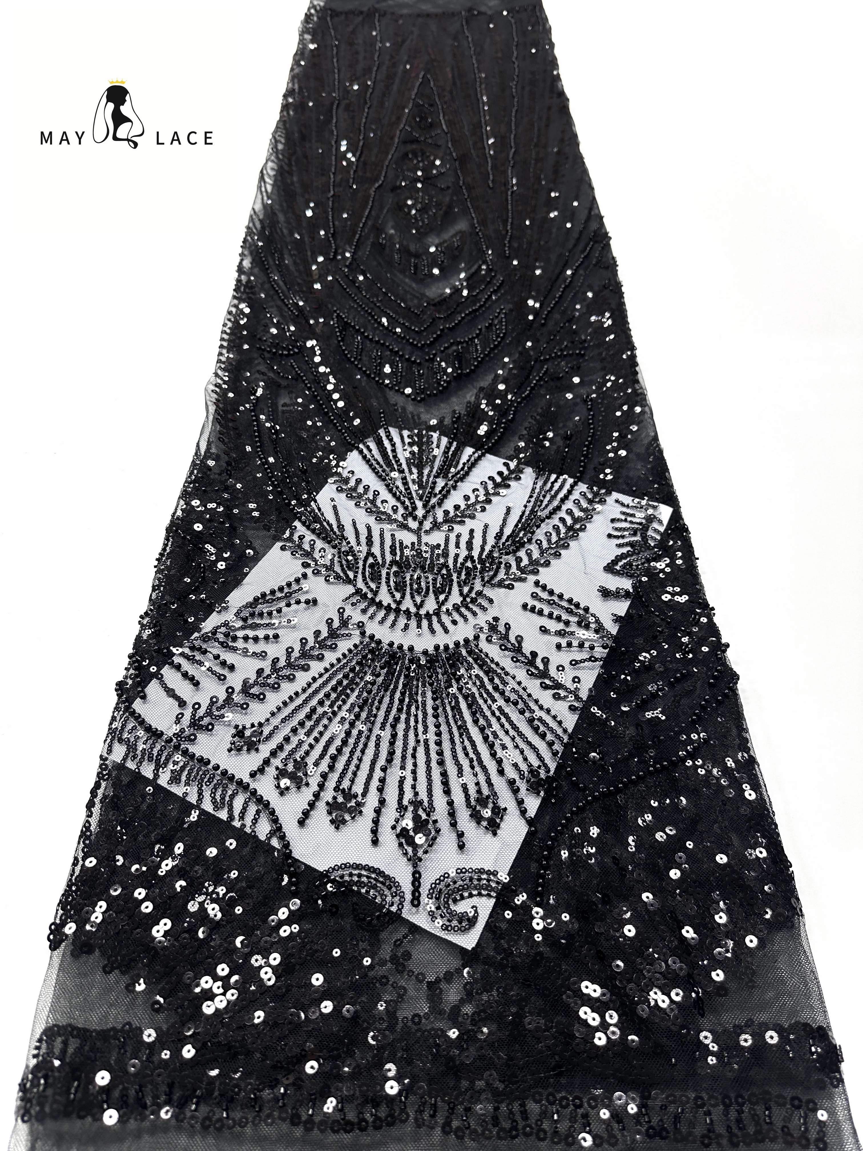 

Black French Tulle Beads Lace Fabric African Lace Fabric 2025 High Quality Nigerian Embroidery Sequins Fabric For Wedding Sewing