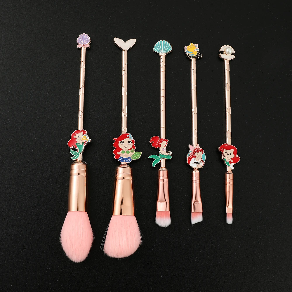 5Pcs/Set Disney Cartoon Character Eyebrow Pencil Blush Brushes Q Version Cute Little Mermaid Madam Kawaii Cosmetic Brush