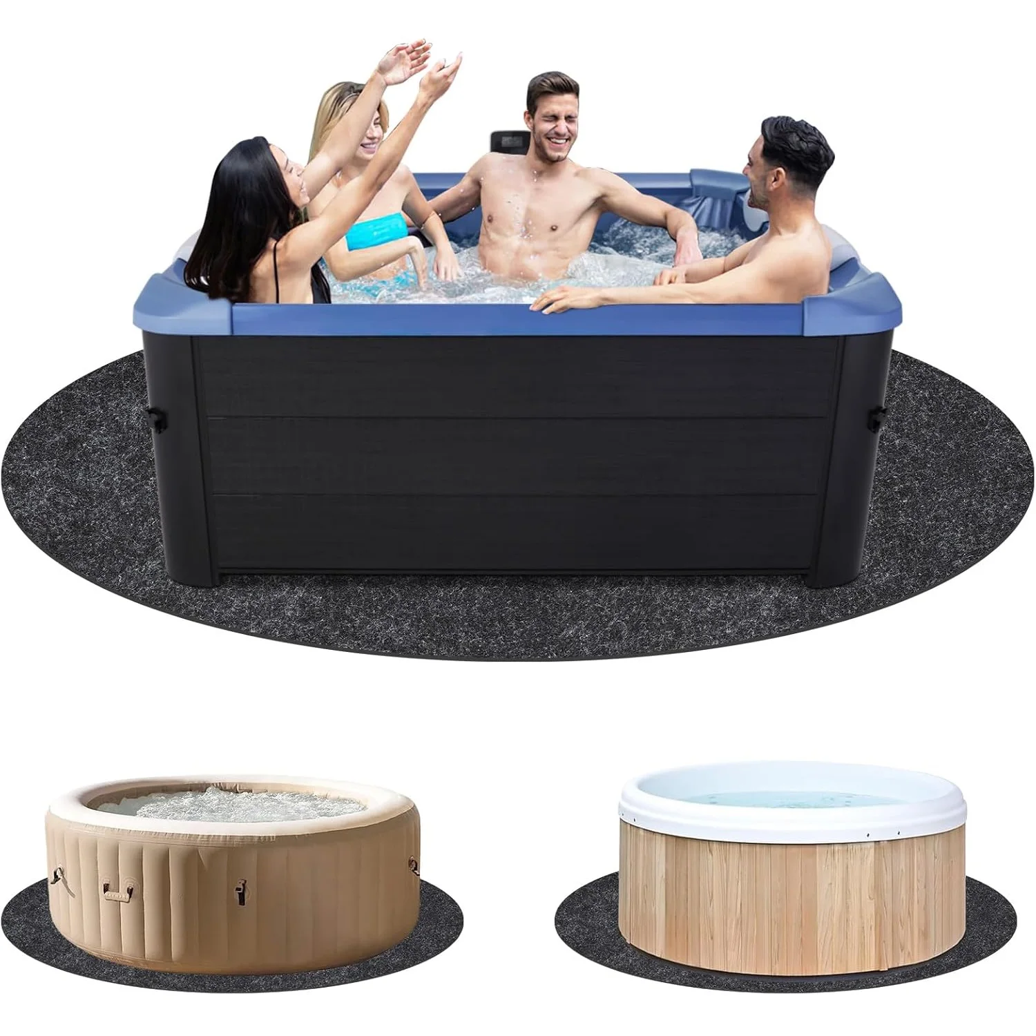 Ice Bath & Hot Tub Pad Inflatable Hot Tub Mat, Slip-Proof Backing, Absorbent Spa Pool Ground Base Flooring Protector Mat Protect