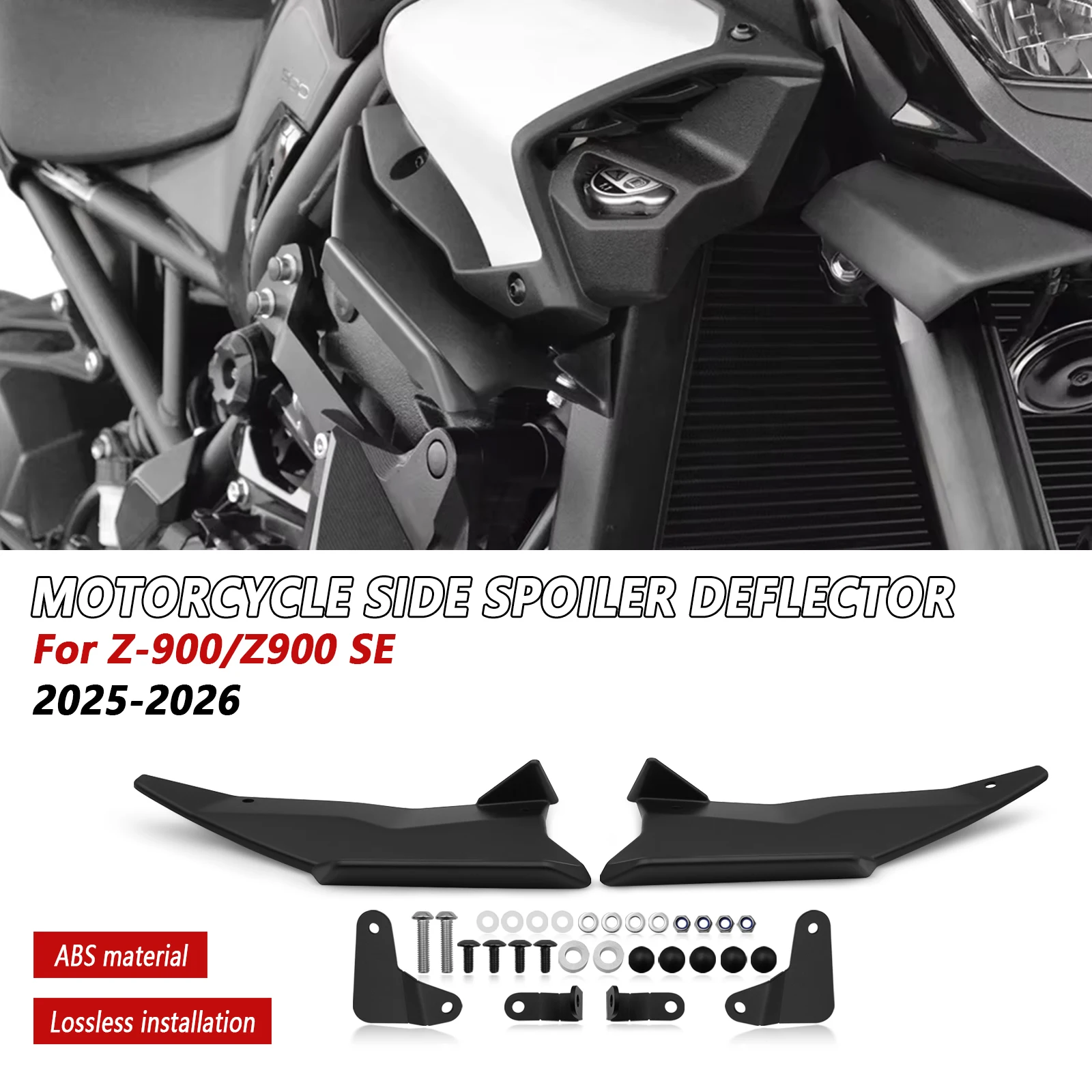 

Motorcycle Wing Let Front Spoiler Stabilizer For Kawasaki Z900 2025 Z900 SE 2026 Decorative Side Fairing Winglet Air Deflector