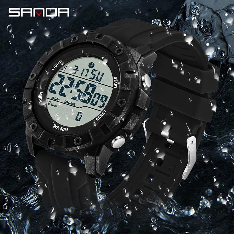 SANDA 2193 Militar Masculino Homens Relógios Esportes Caloria 50M À Prova D 'Água LED Eletrônica Digital Relógio de Pulso Relogio 