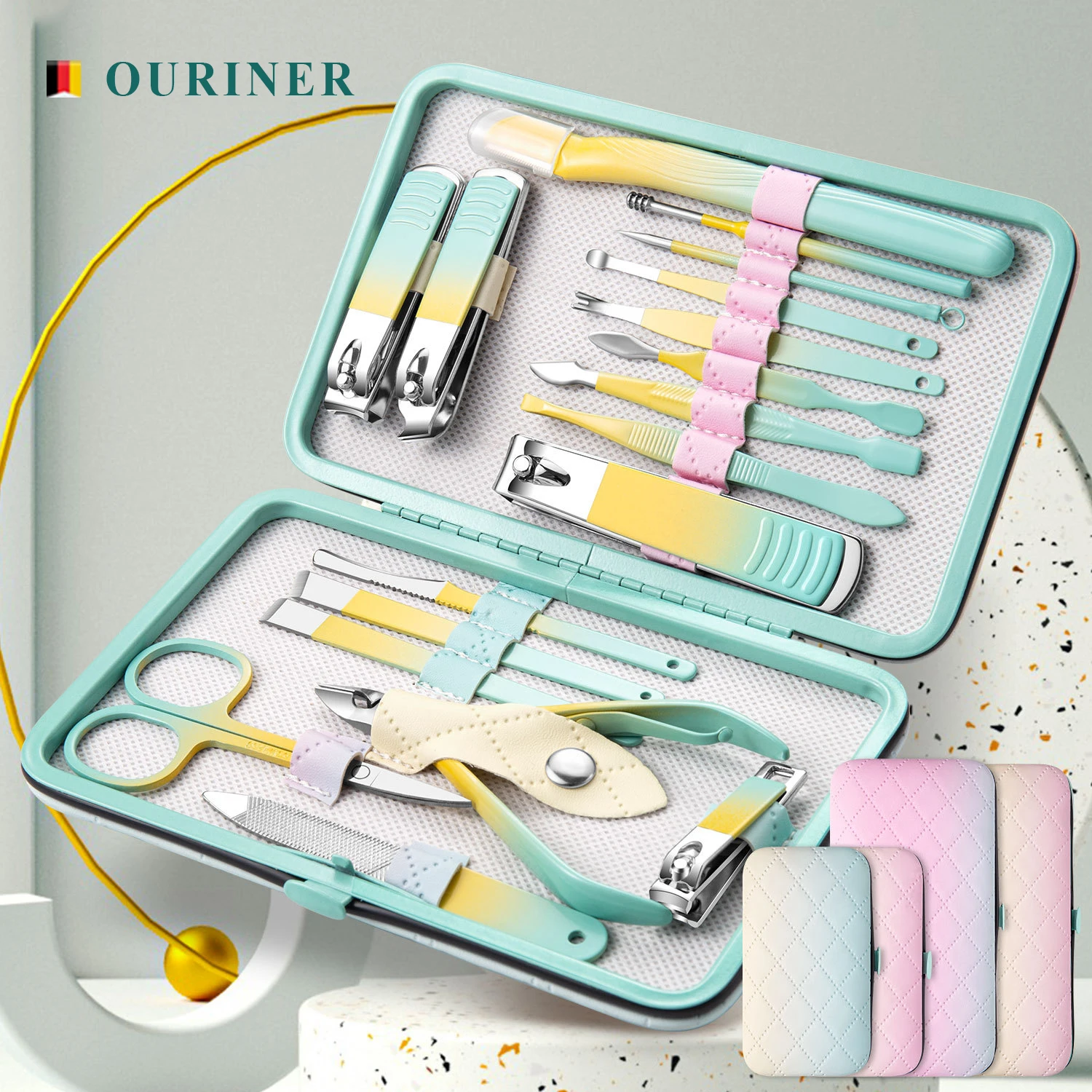 Gradient colors 7-18pcs Manicure Set Pedicure Sets Nail Clipper Stainless Steel Professional Nail Cutter Tools Travel Case Kit