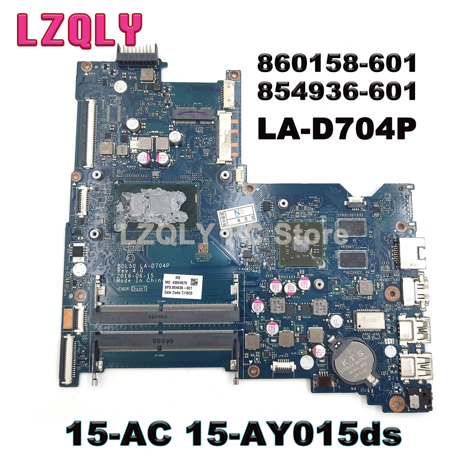 FOR HP 15-AC 15-AY015ds 250 G5 Laptop motherboard BDL50 LA-D704P 860158-601 854936-601 i3 i5 i7-6th CPU DDR4  Video card test ok