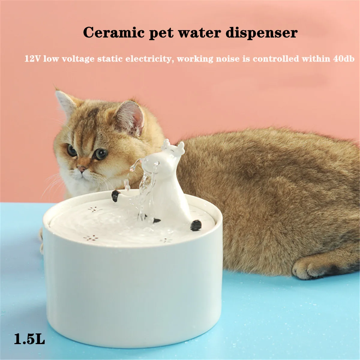 

Elk Ceramic Cat Water Fountain, Drinker for Cats and Dogs, Automatic Drinking Water Dispenser, Pet Bowls, 1.5L