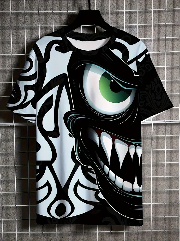 2026 Neues Herren Gothic-Style T-Shirt mit Bösem Monster-Muster Trend Street Hip Hop Männerkleidung Sommer Outdoor Streetwear Oberteile