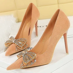 Spring New Women Heels Fashion Women Pumps Rhinestone Bowknot High Heels Ladies Shoes Luxury Elegant Party Shoes Plus Size 43