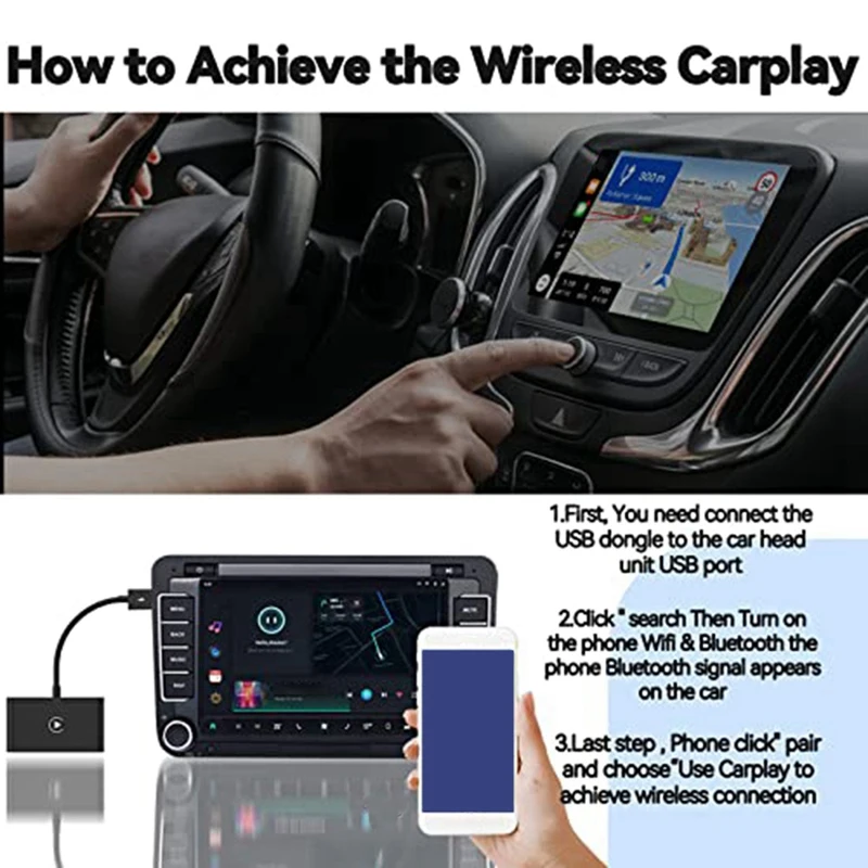 Easy Use Wireless Carplay Adapter For Wired Carplay Car Fit For Cars From 2015 & Iphone IOS 10+ (Black)