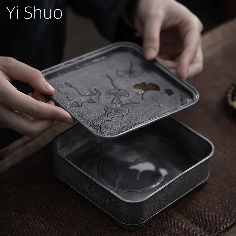 Pure Tin Old Pot Tray Retro Japanese Style Kung Fu Tea Set Dry Teapot Platform Tea Tray Water Drop Container Tray Pot Tea Table