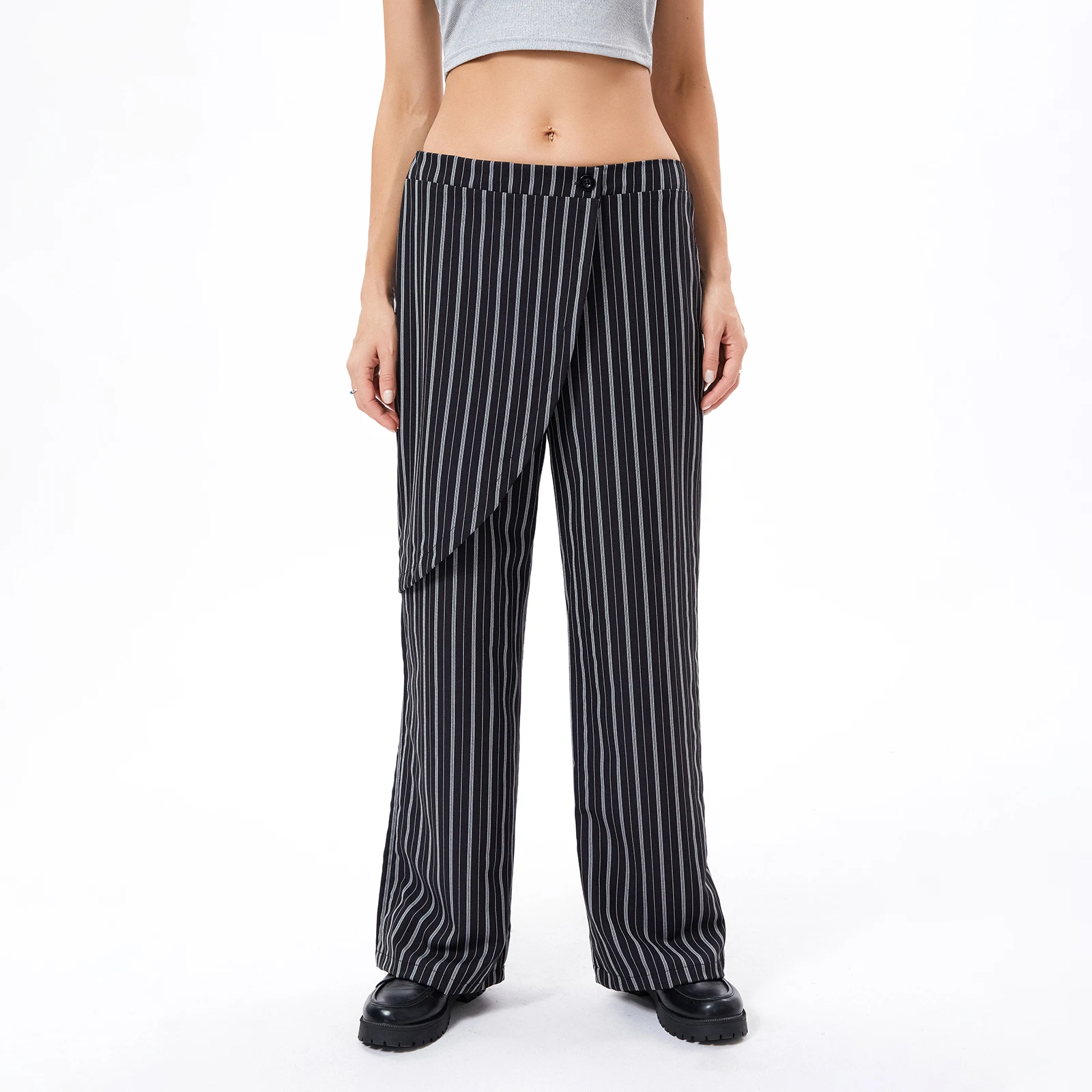 Women Fashion Loose Wide Leg Pants Irregular Striped Print Casual Skirt Trousers for Work Office Streetwear