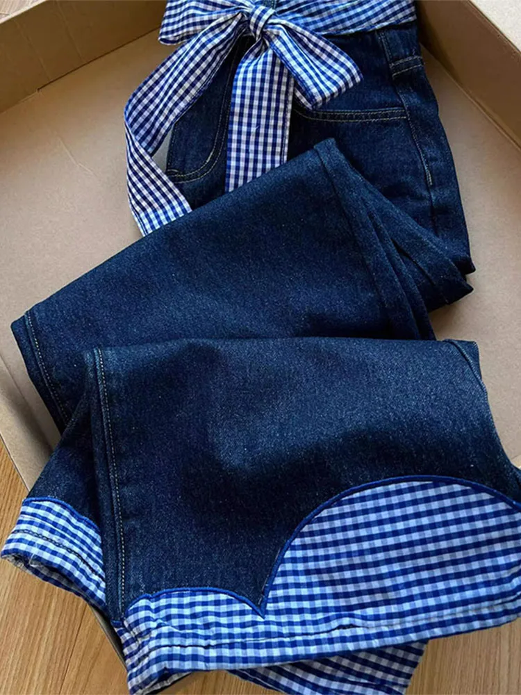 حجم كبير السراويل الدنيم المرقعة المرأة الخريف جديد Sle الكمثرى القرد سليم واسعة الساق الجينز عالية الخصر السراويل الطويلة العادية رقيقة