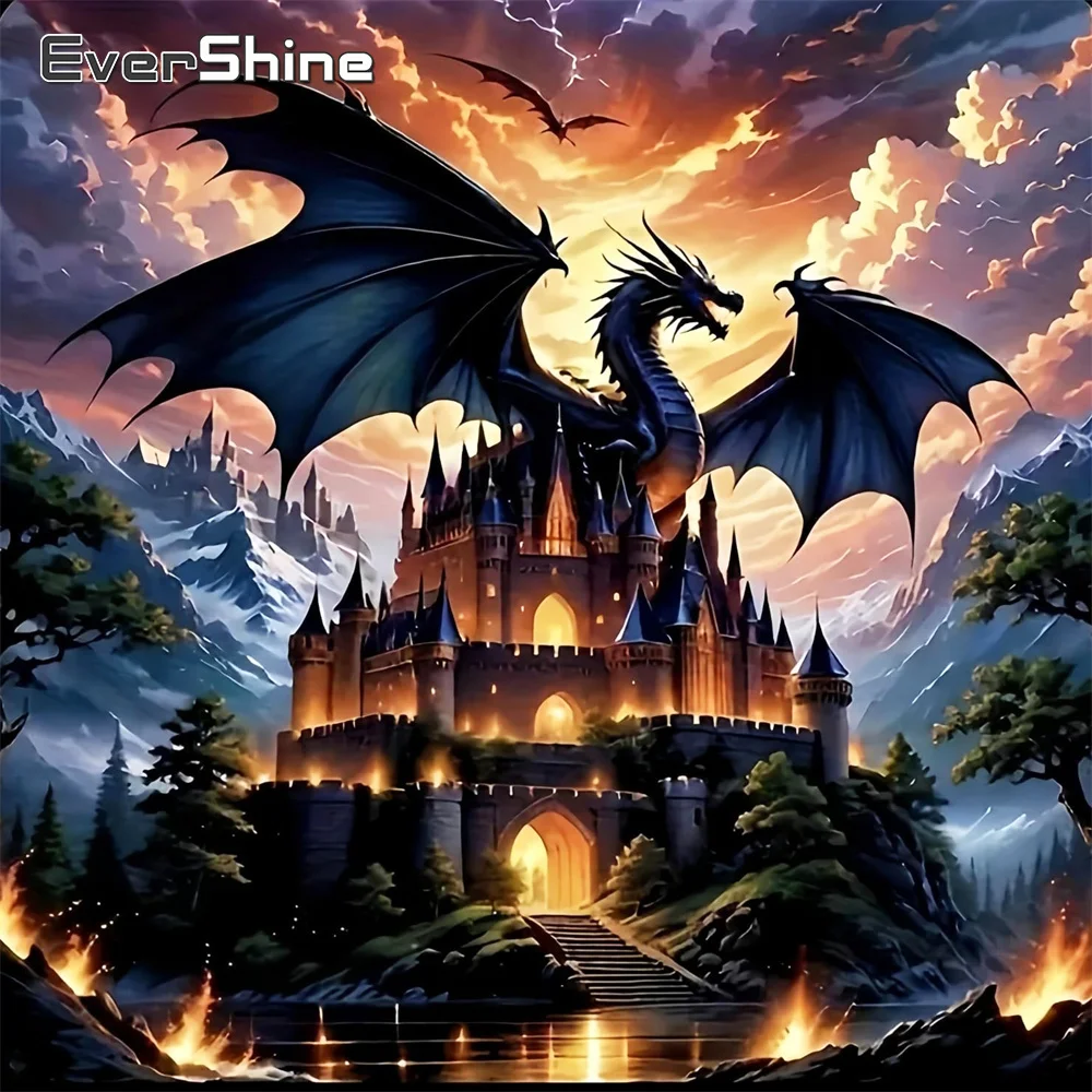 

Evershine New Arrival Diamond Embroidery Castle DIY Painting Dinosaur Animal Cross Stitch Kits Mosaic House Landscape Child Gift