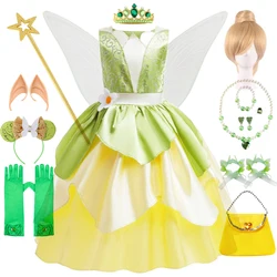 Tiana Costume Girl Dress Up Princess Girls Cosplay Role Playing Party Costumes Children Sleeveless Carnival Princess Dresses